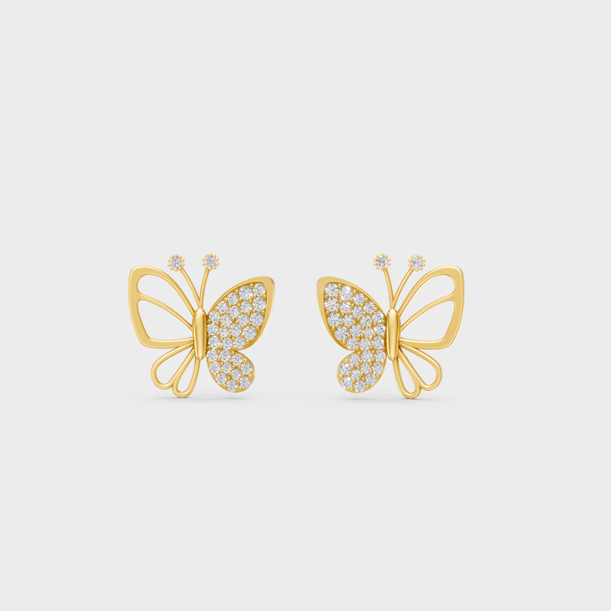 On-model ear wearing a pair of 0.33ct Round Lab-Grown Diamond Butterfly Studs in classic 9K Yellow Gold.