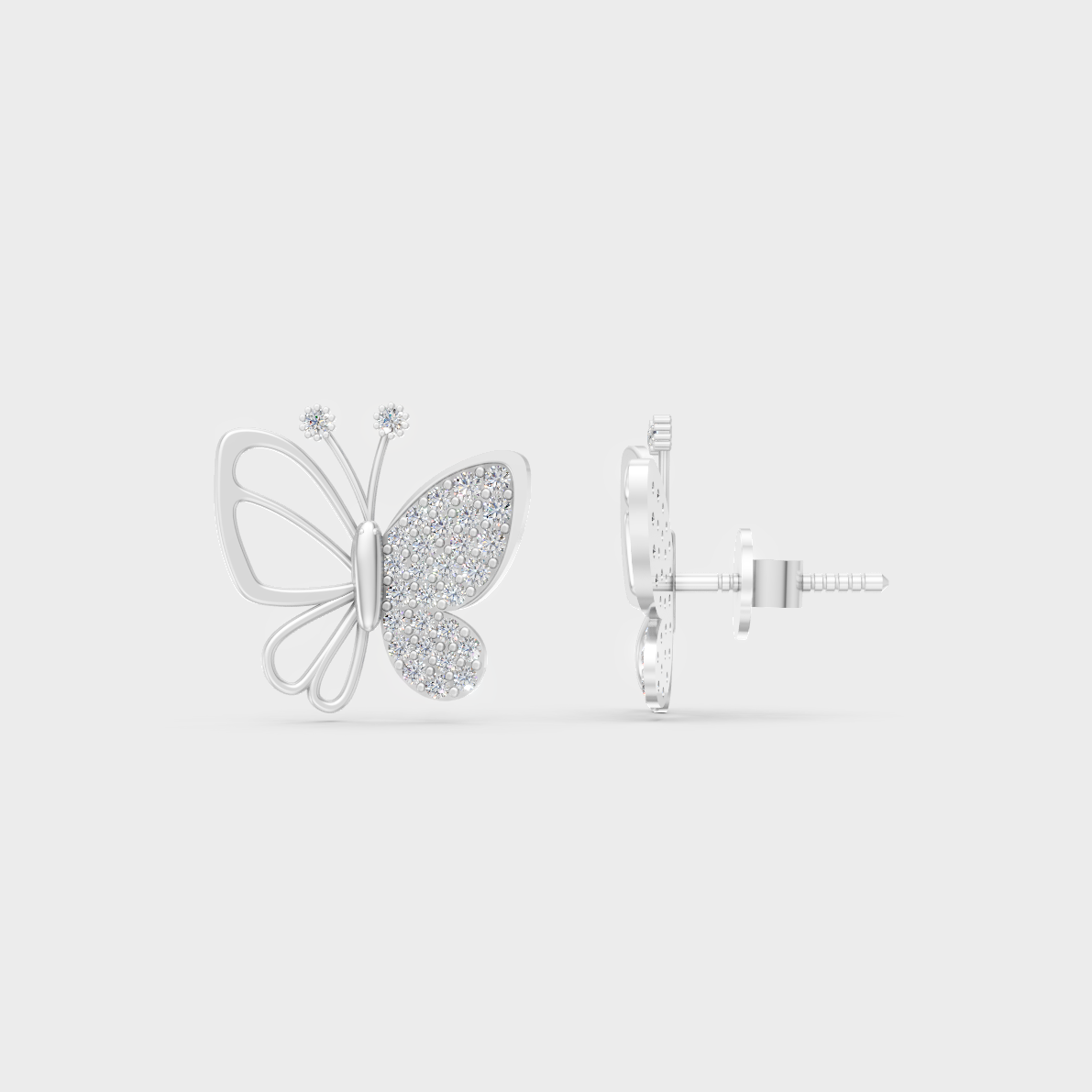 Breathtaking shine of 0.33 Carat Round Cut Lab-Grown Diamond Butterfly Stud Earrings in solid 950 Platinum.