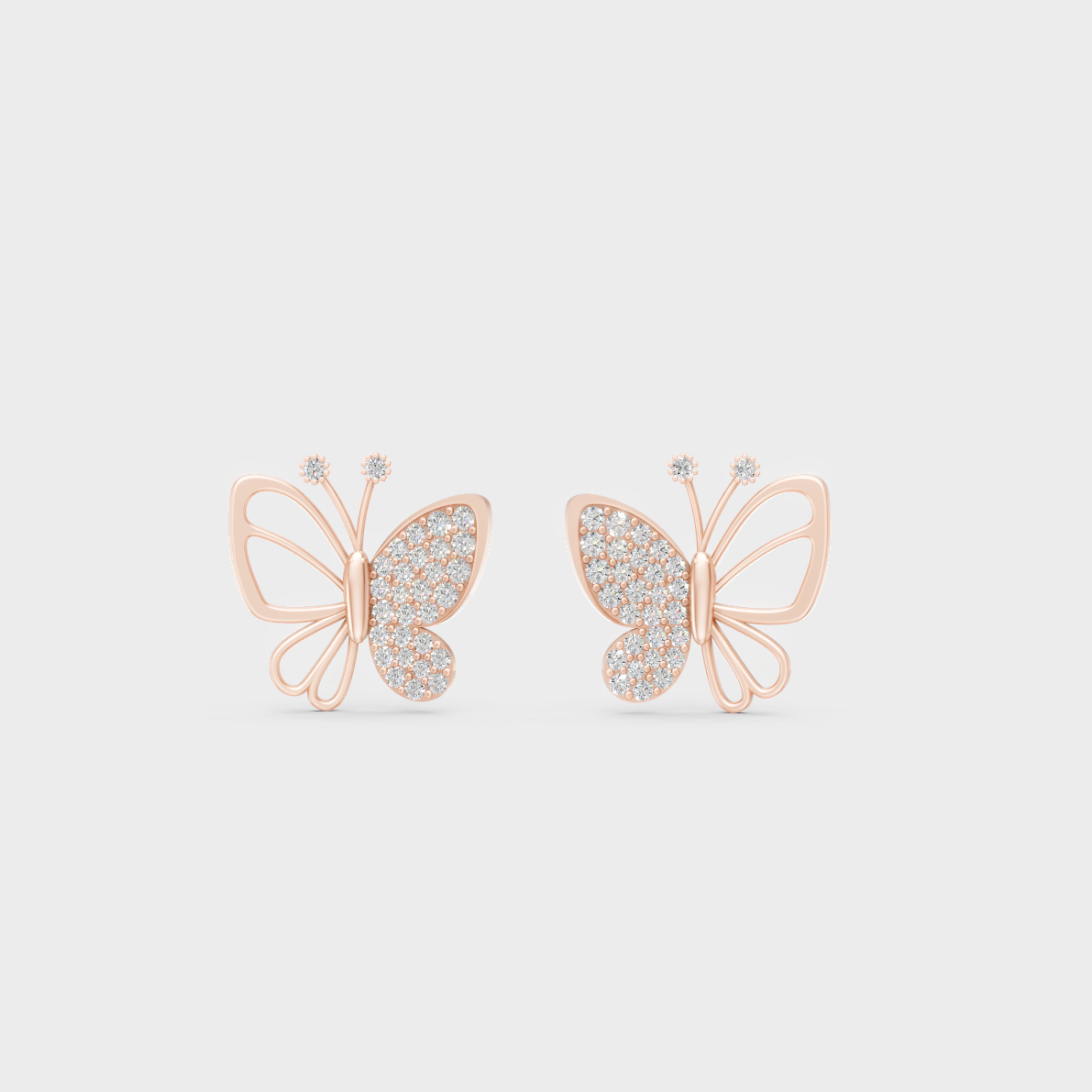 Top-down view displaying the Brilliant Sparkle of 0.33ct Butterfly Shape Lab-Grown Diamond Studs in 9K Rose Gold.