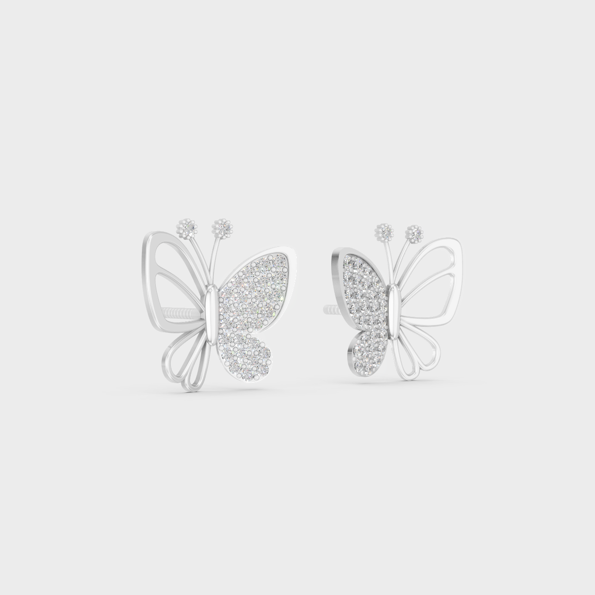 On-ear perspective highlighting the icy Brilliant Sparkle of 0.33ct White Gold Butterfly Diamond Studs.