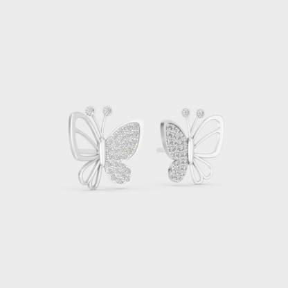 On-ear perspective highlighting the icy Brilliant Sparkle of 0.33ct White Gold Butterfly Diamond Studs.