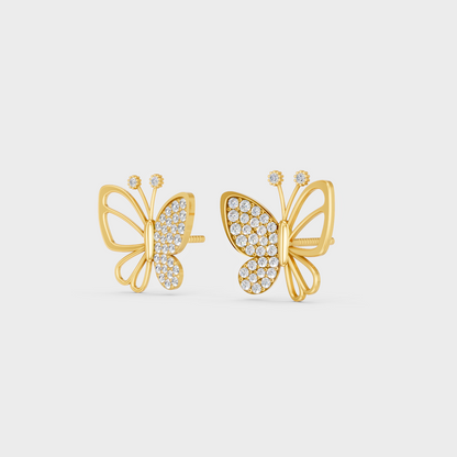 Side angle showing the secure backing and Brilliant Sparkle of Ethical Luxury Butterfly Studs in 18K Yellow Gold.