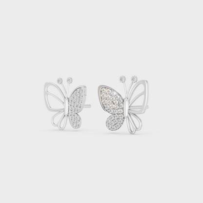 Precise prong placement securing brilliant stones on 950 Platinum Butterfly Shape Lab Diamond Stud Earrings.