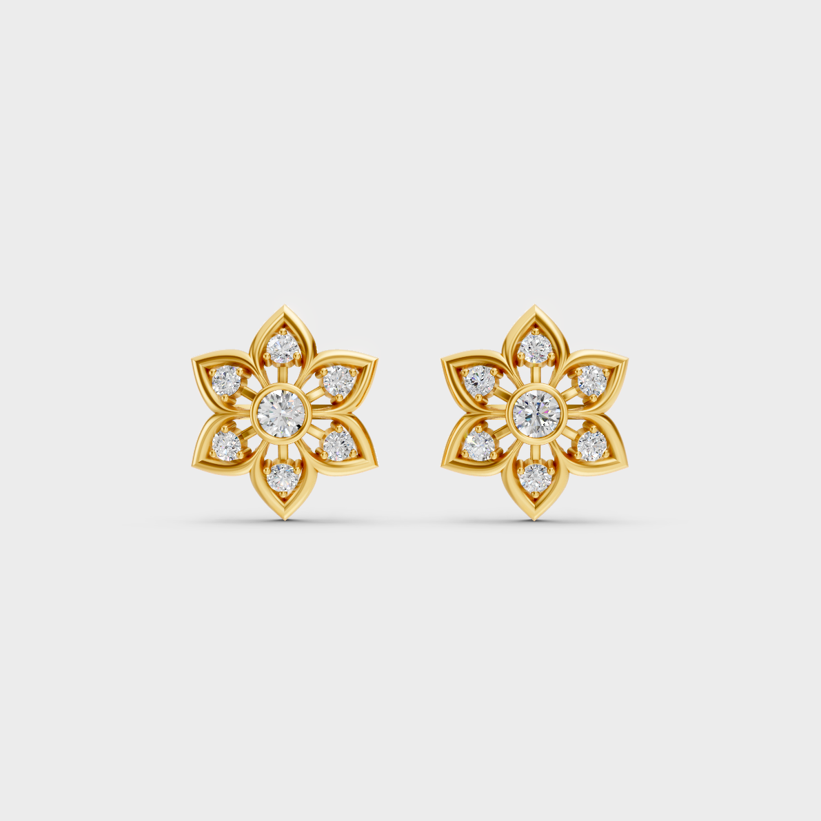 On-model ear wearing a pair of 0.44ct Round Lab-Grown Diamond Studs in classic 9K Yellow Gold.