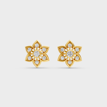 On-model ear wearing a pair of 0.44ct Round Lab-Grown Diamond Studs in classic 9K Yellow Gold.