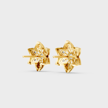 High-polish 14K Yellow Gold Setting supporting classic Round Cut Lab-Grown Diamond Stud Earrings.