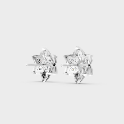 Contemporary style display of 0.44 Carat Sustainable Diamond Stud Earrings in radiant 18K White Gold.
