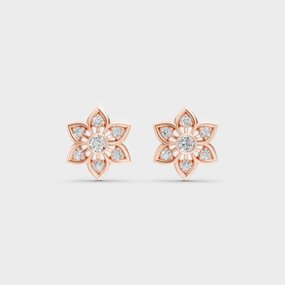 Top-down view displaying the Brilliant Sparkle of 0.44ct Round Lab-Grown Diamond Studs in 9K Rose Gold.