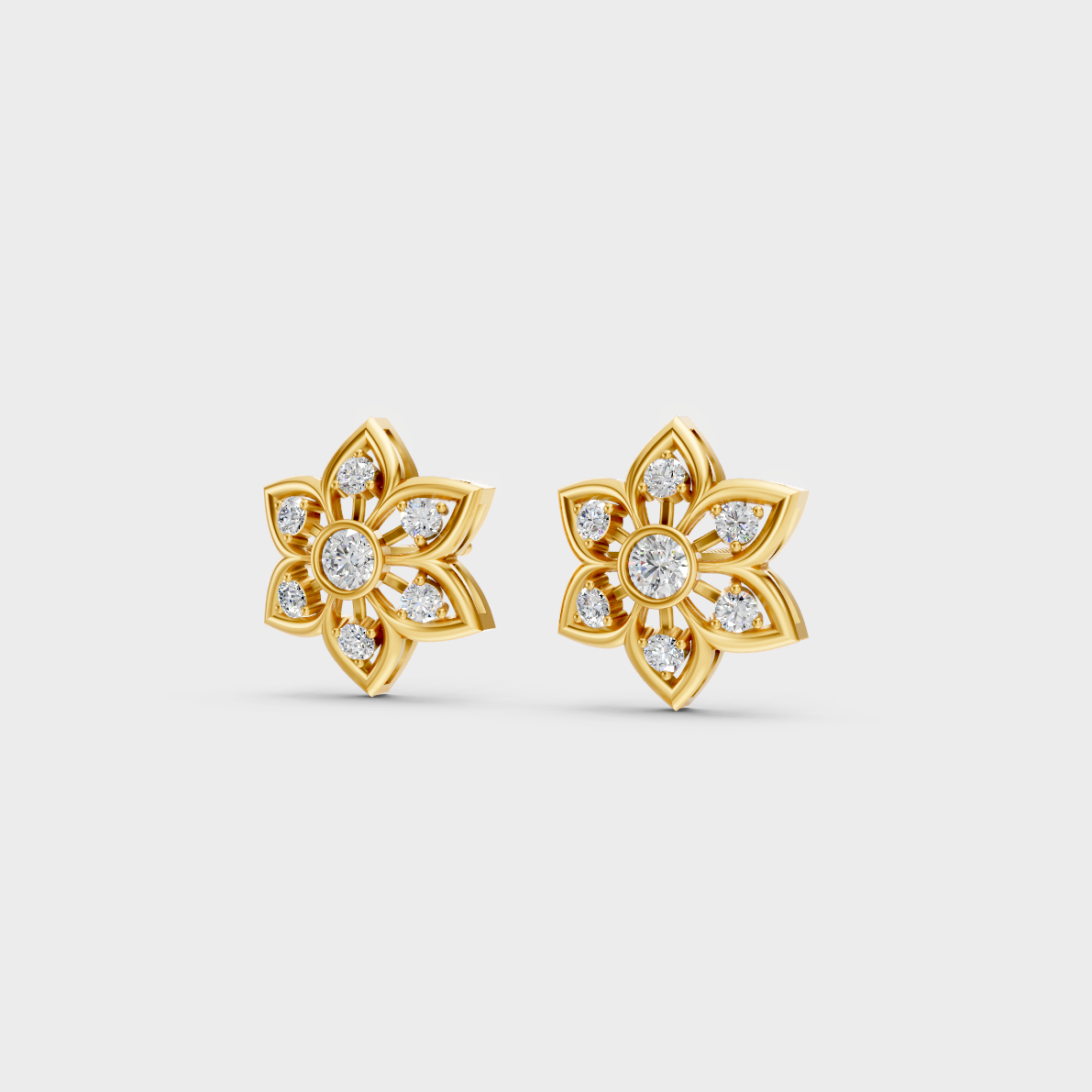 Side angle showing the secure backing and Brilliant Sparkle of Ethical Luxury Solitaire Studs in 18K Yellow Gold.