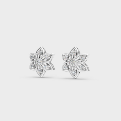 Frontal view of Ethical Luxury Solitaire Studs featuring Round Cut Lab Diamonds set in 14K White Gold.