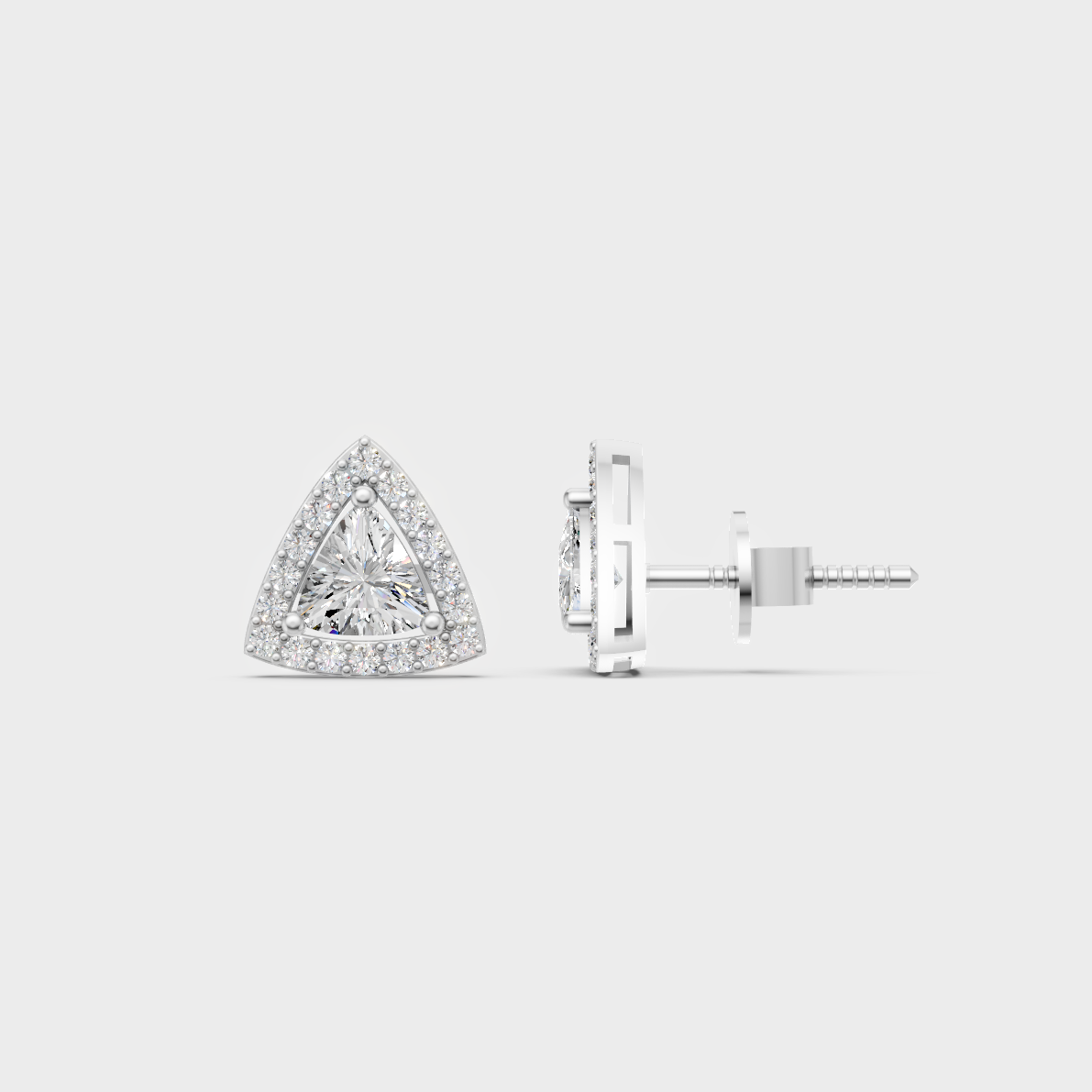 Breathtaking shine of 2.05 Carat Trillion and Round Cut Lab-Grown Diamond Halo Stud Earrings in solid 950 Platinum.