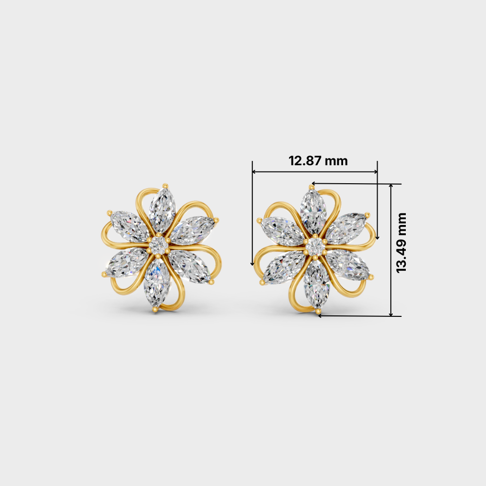1.72 Ct Marquise & Round Lab Diamond Stud Earrings