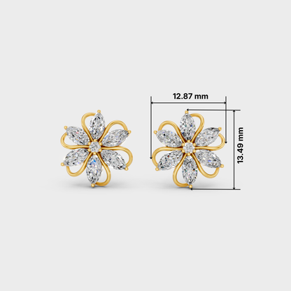 1.72 Ct Marquise & Round Lab Diamond Stud Earrings