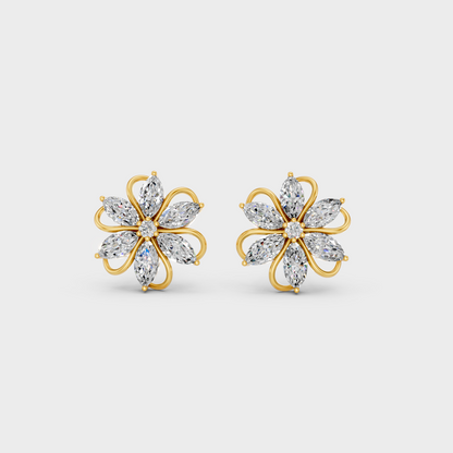 1.72 Ct Marquise & Round Lab Diamond Stud Earrings