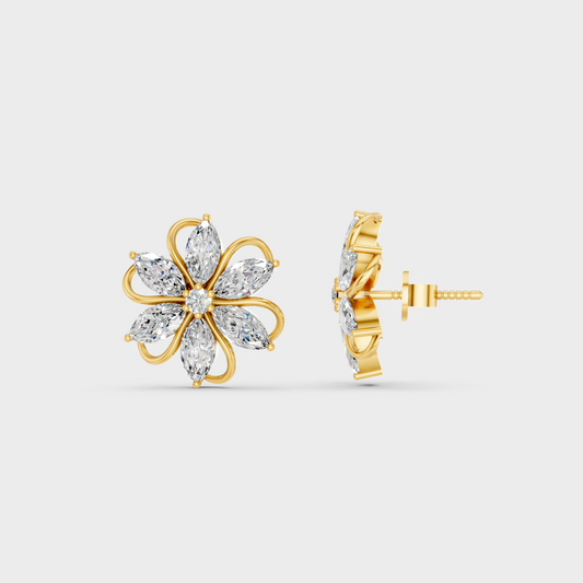 1.72 Ct Marquise & Round Lab Diamond Stud Earrings