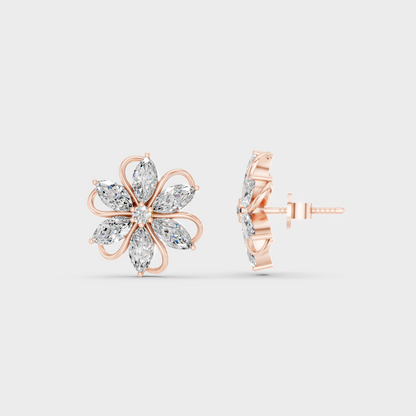 1.72 Ct Marquise & Round Lab Diamond Stud Earrings