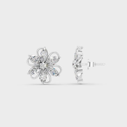 1.72 Ct Marquise & Round Lab Diamond Stud Earrings