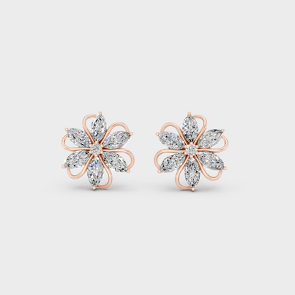1.72 Ct Marquise & Round Lab Diamond Stud Earrings