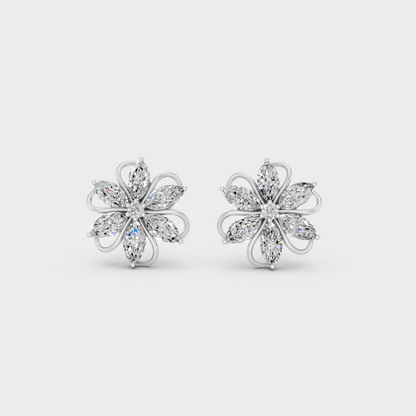 1.72 Ct Marquise & Round Lab Diamond Stud Earrings