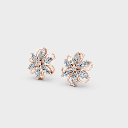 1.72 Ct Marquise & Round Lab Diamond Stud Earrings