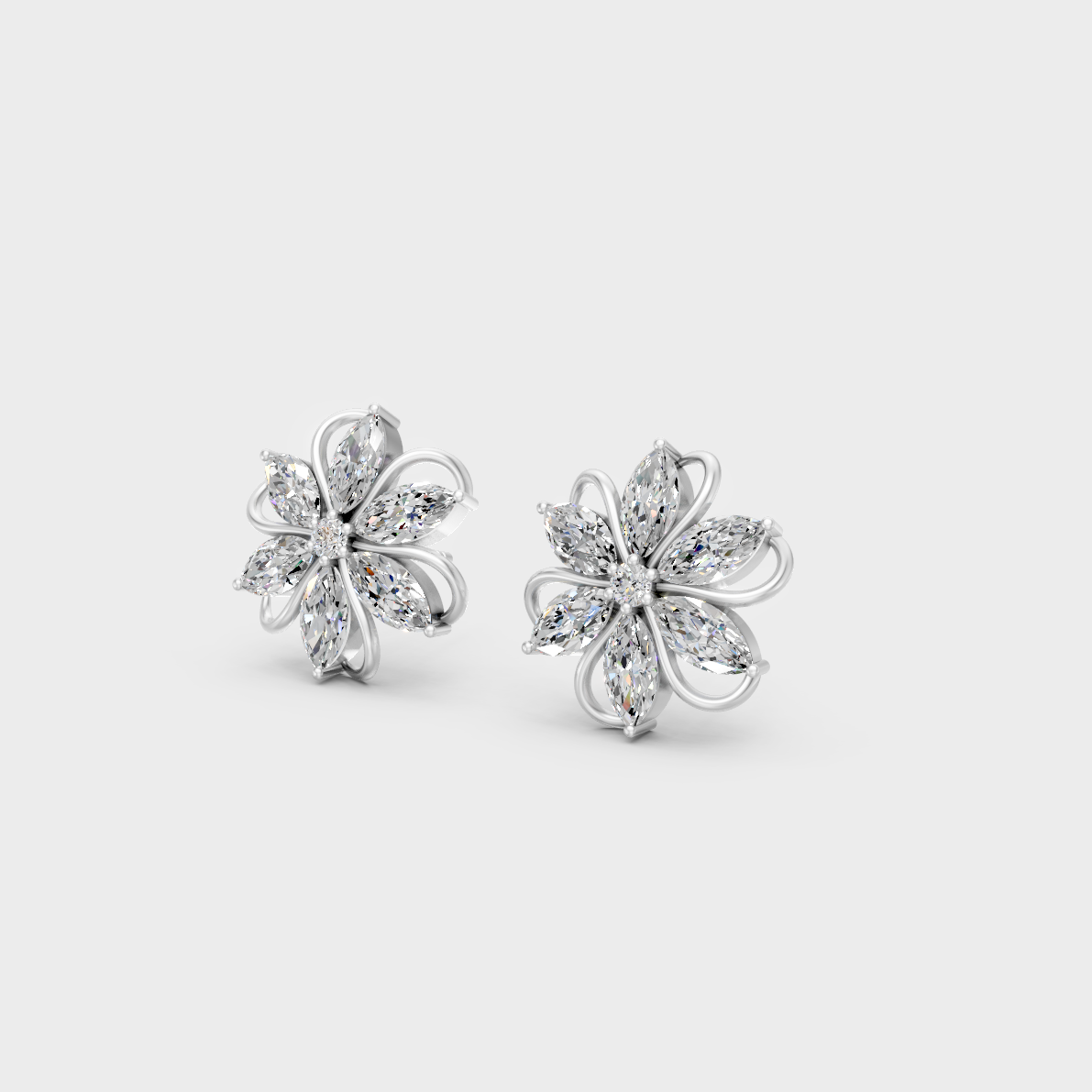 1.72 Ct Marquise & Round Lab Diamond Stud Earrings