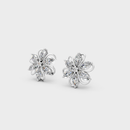 1.72 Ct Marquise & Round Lab Diamond Stud Earrings
