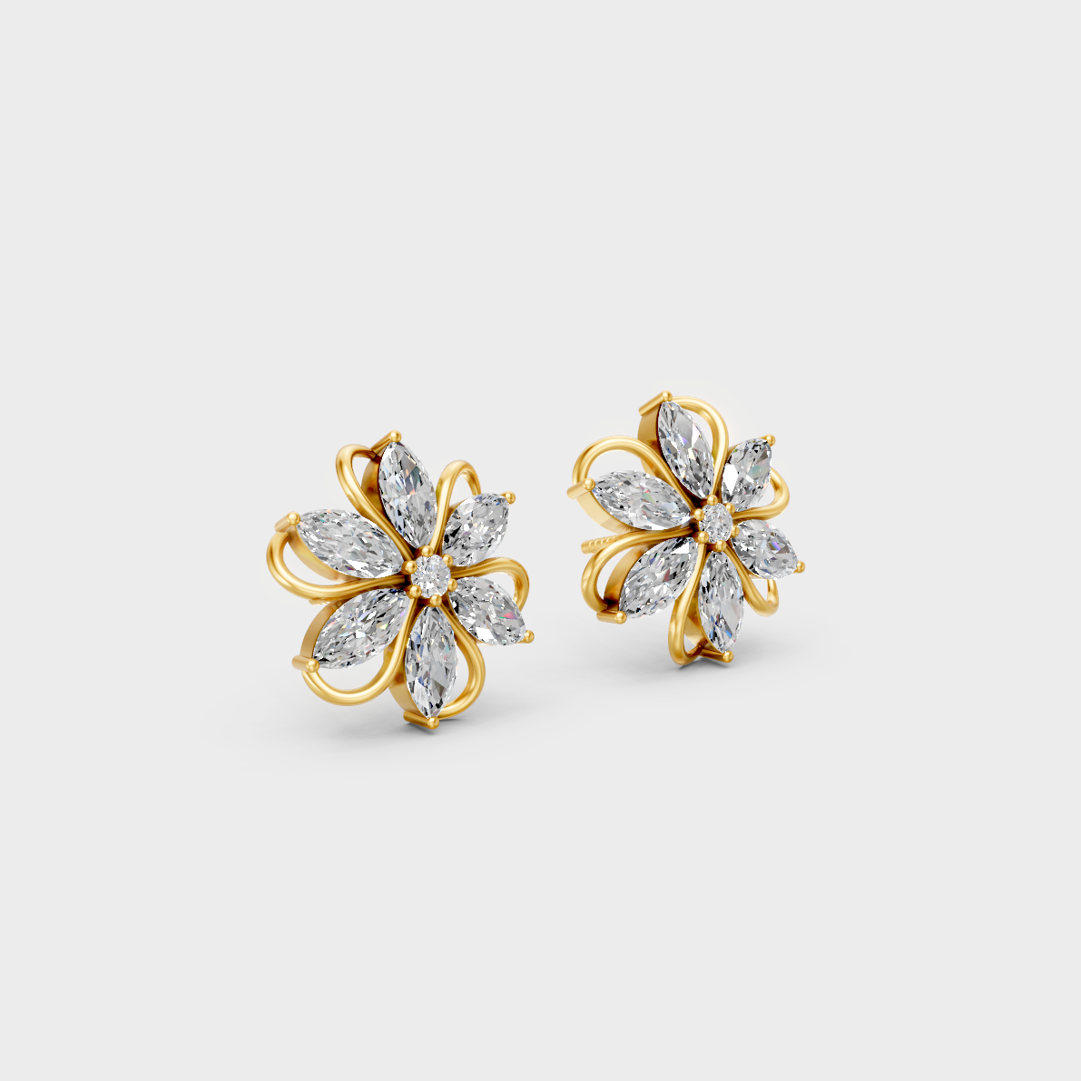 1.72 Ct Marquise & Round Lab Diamond Stud Earrings