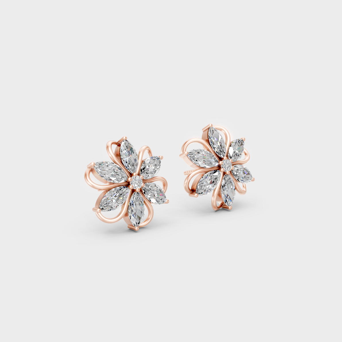 1.72 Ct Marquise & Round Lab Diamond Stud Earrings