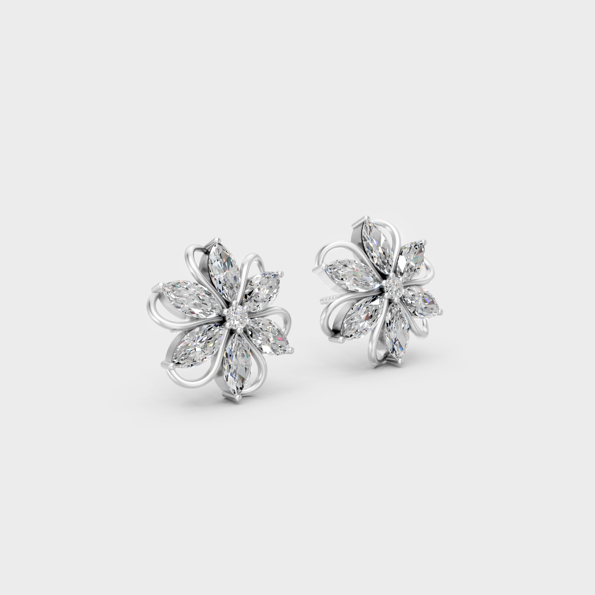 1.72 Ct Marquise & Round Lab Diamond Stud Earrings