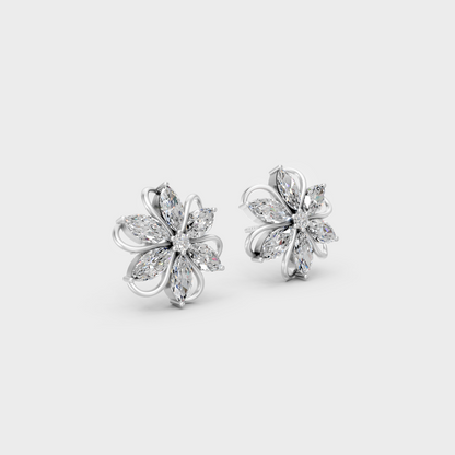 1.72 Ct Marquise & Round Lab Diamond Stud Earrings