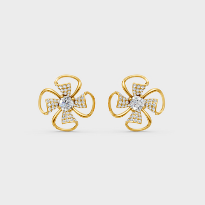 On-model ear wearing a pair of 0.82ct Round Lab-Grown Diamond Studs in classic 9K Yellow Gold.