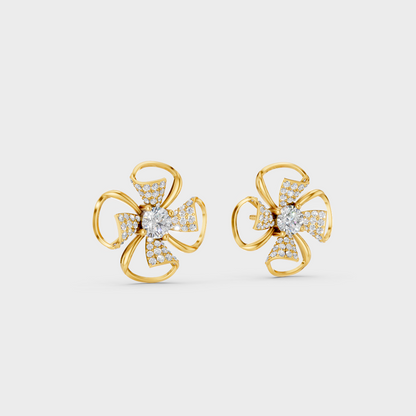 Macro studio lighting catching the fire of Sustainable Round Lab Diamond Stud Earrings in 18K Yellow Gold.