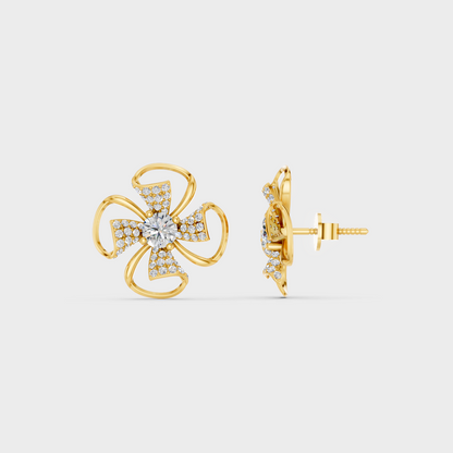 Close-up shot of 0.82 Carat Round Cut Lab-Grown Diamond Stud Earrings set in warm 14K Yellow Gold.