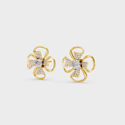 Side angle showing the secure backing and Brilliant Sparkle of Ethical Luxury Solitaire Studs in 18K Yellow Gold.