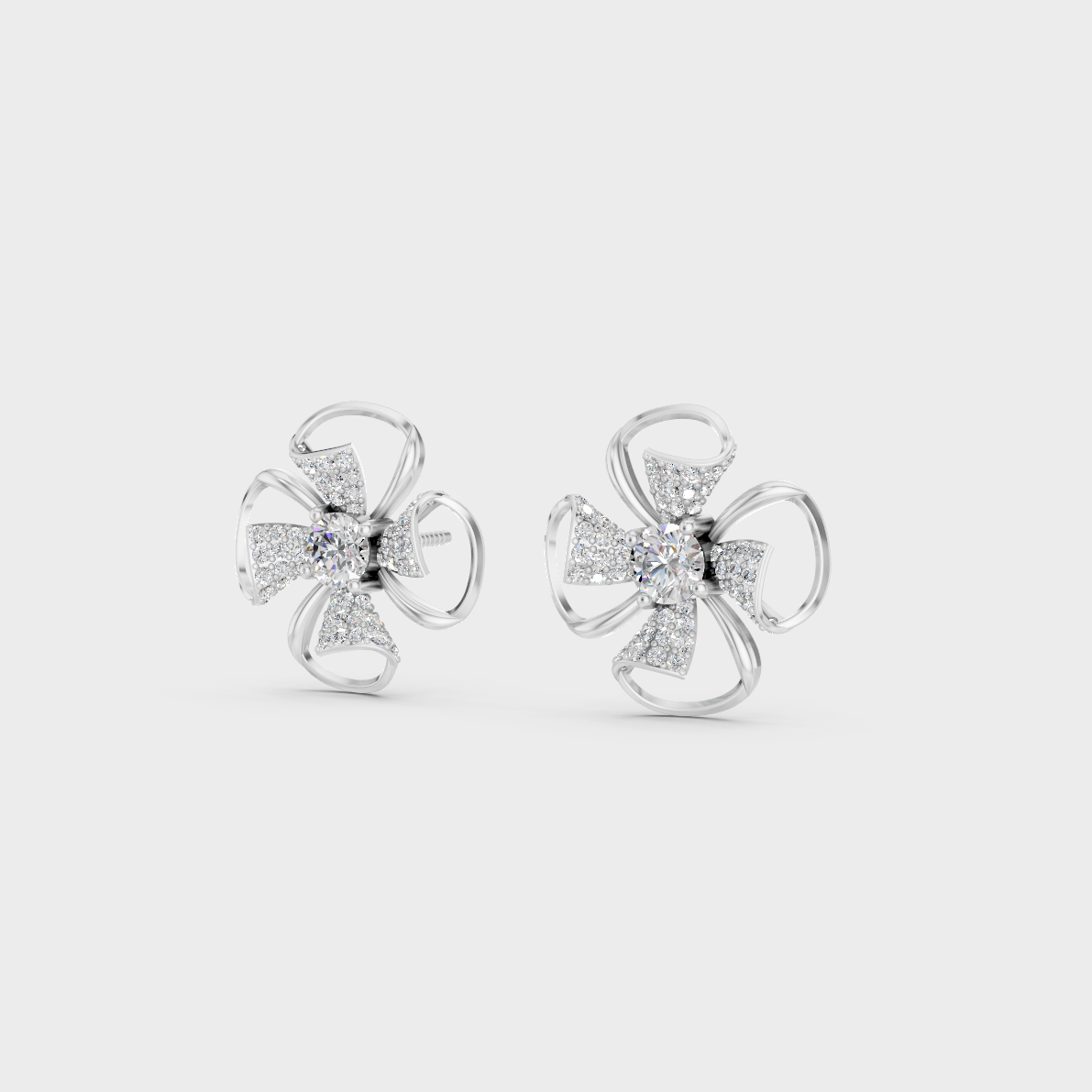 Frontal view of Ethical Luxury Solitaire Studs featuring Round Cut Lab Diamonds set in 14K White Gold.