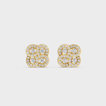 On-model ear wearing a pair of 0.56ct Round Lab-Grown Diamond Studs in classic 9K Yellow Gold.