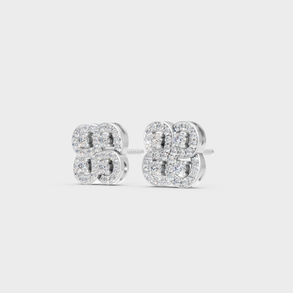 Frontal view of Ethical Luxury Solitaire Studs featuring Round Cut Lab Diamonds set in 14K White Gold.