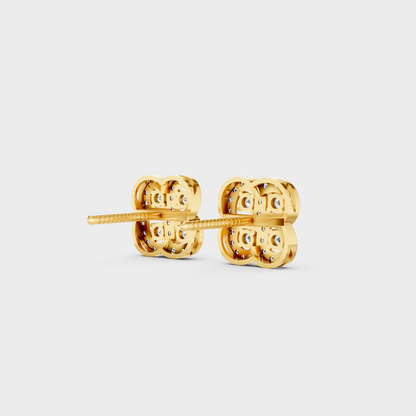 High-polish 14K Yellow Gold Setting supporting classic Round Cut Lab-Grown Diamond Stud Earrings.