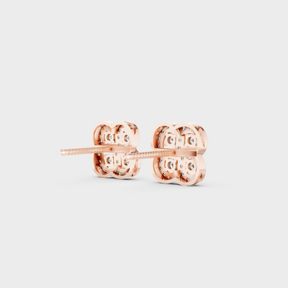 Premium jewelry box opening to reveal 0.56ct Round Lab-Grown Diamond Studs in 14K Rose Gold.
