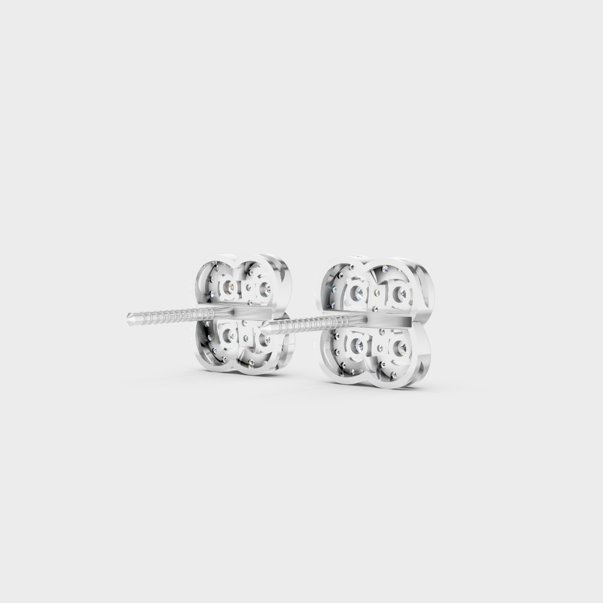 Contemporary style display of 0.56 Carat Sustainable Diamond Stud Earrings in radiant 18K White Gold.