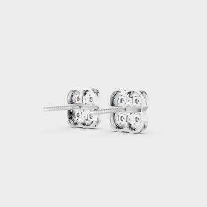 Contemporary style display of 0.56 Carat Sustainable Diamond Stud Earrings in radiant 18K White Gold.