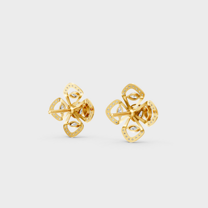 High-polish 14K Yellow Gold Setting supporting elegant Round and Marquise Cut Lab-Grown Diamond Studs.