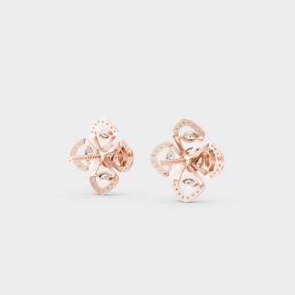 Top-down view displaying the Brilliant Sparkle of 1.14ct Round and Marquise Diamond Studs in 9K Rose Gold.