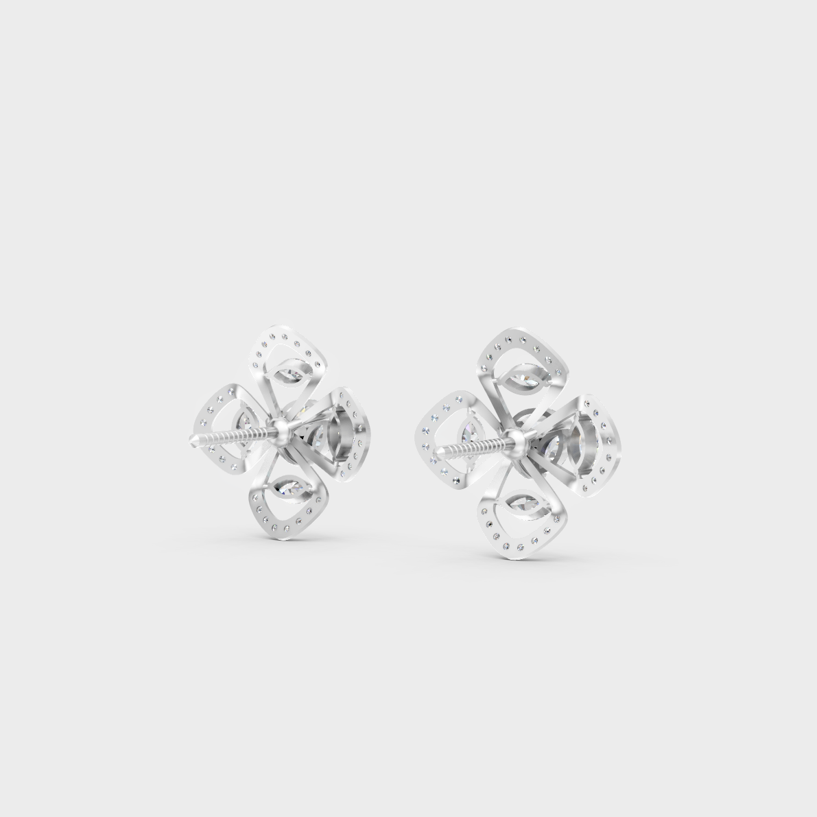 Contemporary style display of 1.14 Carat Sustainable Diamond Stud Earrings in radiant 18K White Gold.