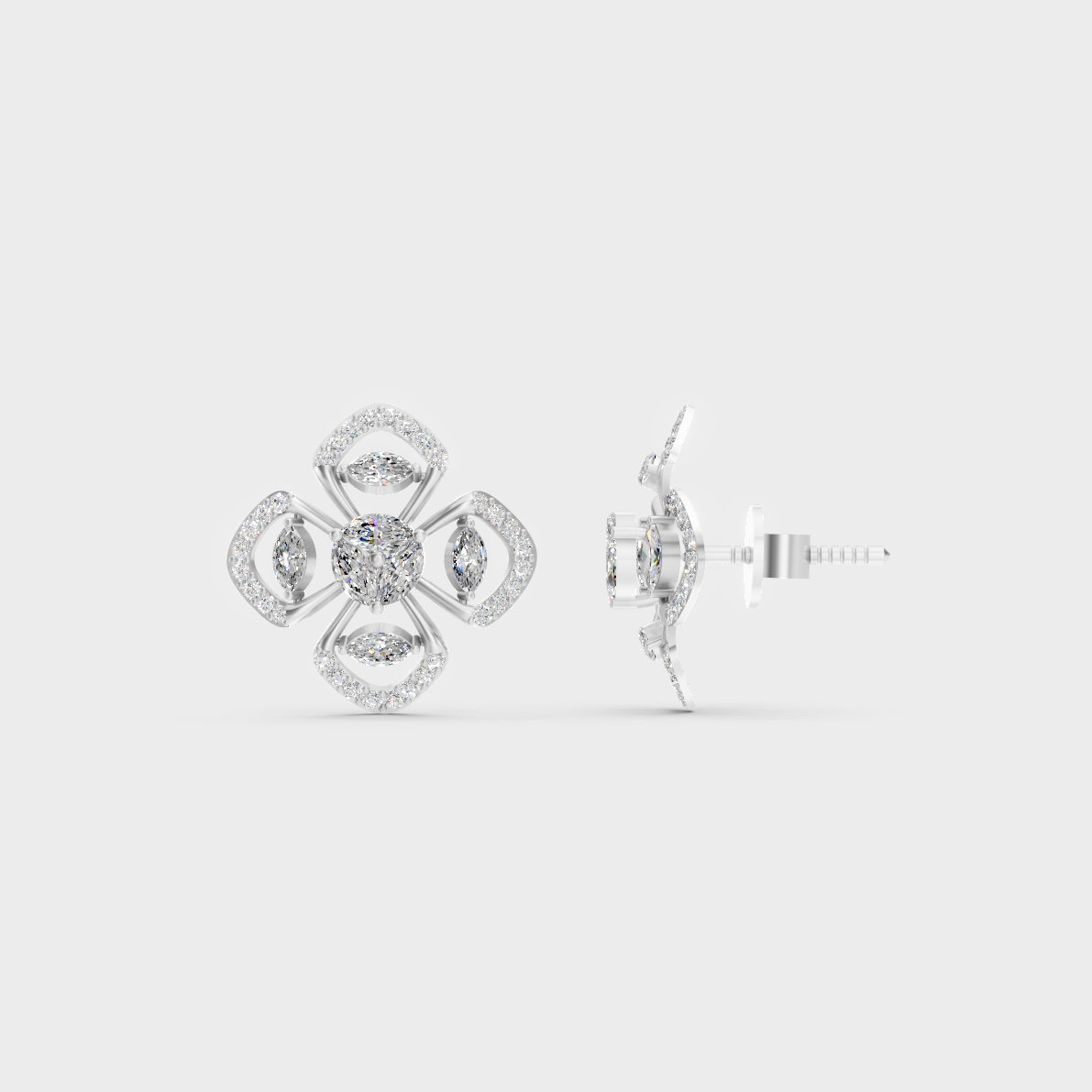 Breathtaking shine of 1.14 Carat Round and Marquise Cut Lab-Grown Diamond Stud Earrings in solid 950 Platinum.