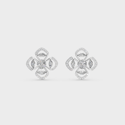 On-ear perspective highlighting the icy Brilliant Sparkle of 1.14ct White Gold Round Marquise Diamond Studs.