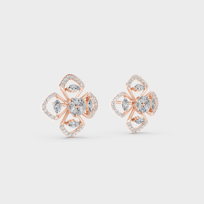 Premium jewelry box opening to reveal 1.14ct Mixed Cut Lab-Grown Diamond Studs in 14K Rose Gold.