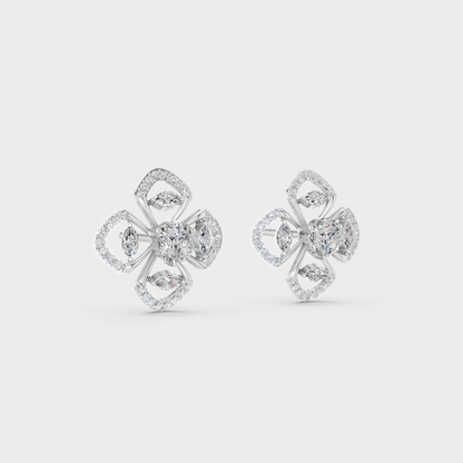 Precise prong placement securing brilliant stones on 950 Platinum Round and Marquise Lab Diamond Stud Earrings.