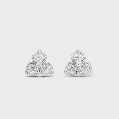 On-ear perspective highlighting the icy Brilliant Sparkle of 0.56ct White Gold Round Diamond Studs.