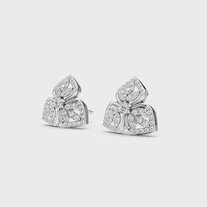 Frontal view of Ethical Luxury Solitaire Studs featuring Round Cut Lab Diamonds set in 14K White Gold.
